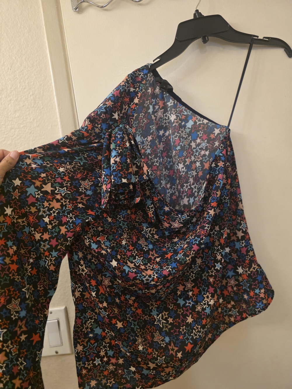 J. Crew Black One-Shoulder Star Print Blouse